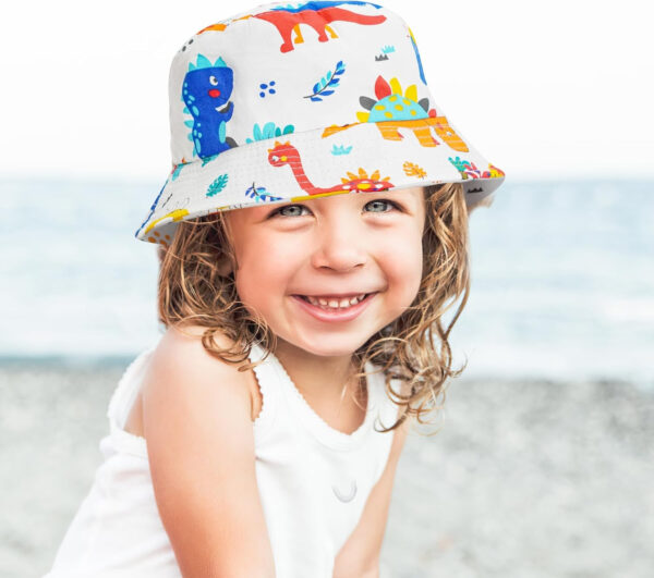 Baby Sun Hat UPF 50+ Sun Protective Toddler Bucket Hat, Wide Brim Beach Bucket Cap with Dinosaur Sport Sunglasses