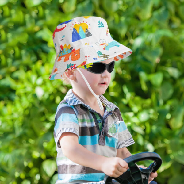 Baby Sun Hat UPF 50+ Sun Protective Toddler Bucket Hat, Wide Brim Beach Bucket Cap with Dinosaur Sport Sunglasses