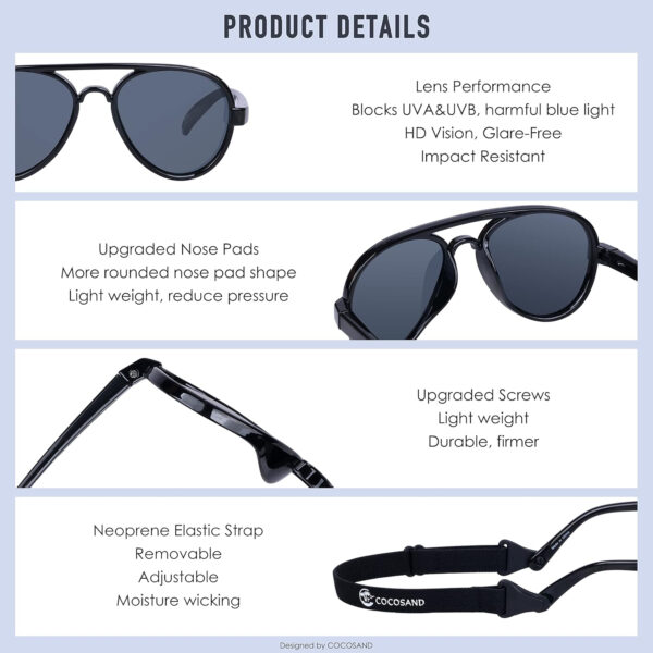 688c3e6fa775e2e251369917137c3175ab41f0c42949e718ab7ac.jpg COCOSAND Baby Boys Girls Aviator Sunglasses with Strap Polarized Flexible Retro Pilot for Infants Toddler Age 0-24 Months