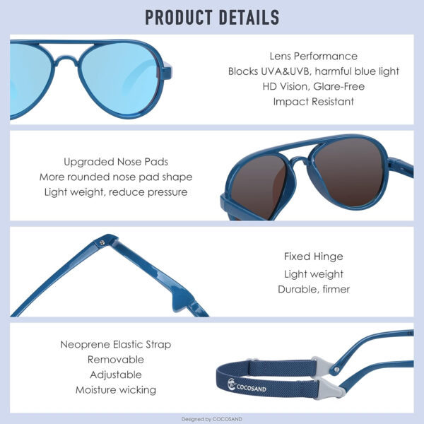 688c3e88ace94c6119384a95e7fcd828e2f6a78bf30f85943a8dc.jpg COCOSAND Baby Boys Girls Aviator Sunglasses with Strap Polarized Flexible Retro Pilot for Infants Toddler Age 0-24 Months