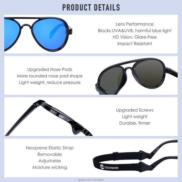 688c3e9f9af310ecd0f36a42caf1062c6dc0e5d9fd86f3f2d168e.jpg COCOSAND Baby Boys Girls Aviator Sunglasses with Strap Polarized Flexible Retro Pilot for Infants Toddler Age 0-24 Months