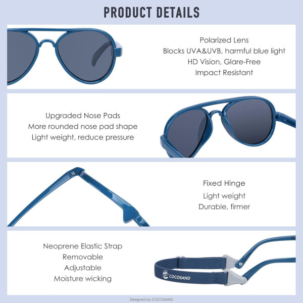 688c3eb700dc54ad1cf6d80635eb6c779b240900d060ae2c39517.jpg COCOSAND Baby Boys Girls Aviator Sunglasses with Strap Polarized Flexible Retro Pilot for Infants Toddler Age 0-24 Months
