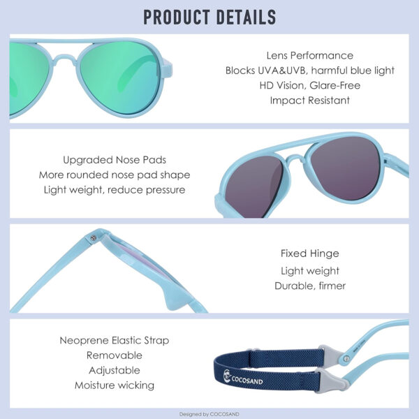 688c3ec1408f8cf65c373275a09718a7c1fa198b3441a5c6d2c55.jpg COCOSAND Baby Boys Girls Aviator Sunglasses with Strap Polarized Flexible Retro Pilot for Infants Toddler Age 0-24 Months