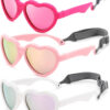 COASION Baby's First Sunglasses with Strap, 3 Pack Unbreakable Polarized Newborn Infant Heart Sunglasses for Ages 0-24 Months