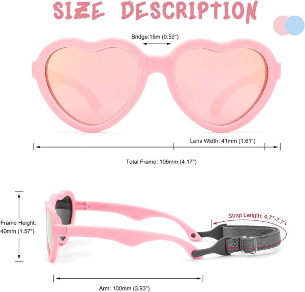 COASION Baby's First Sunglasses with Strap, 3 Pack Unbreakable Polarized Newborn Infant Heart Sunglasses for Ages 0-24 Months