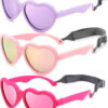 COASION Baby's First Sunglasses with Strap, 3 Pack Unbreakable Polarized Newborn Infant Heart Sunglasses for Ages 0-24 Months