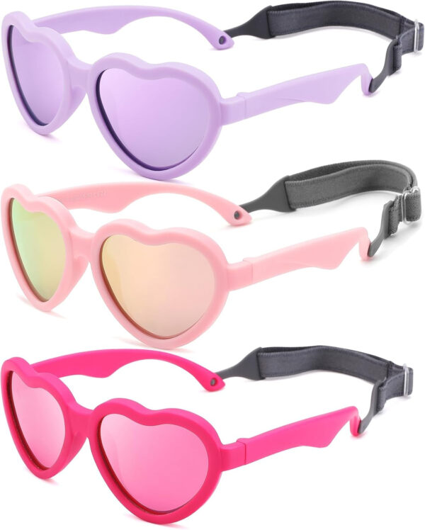 COASION Baby's First Sunglasses with Strap, 3 Pack Unbreakable Polarized Newborn Infant Heart Sunglasses for Ages 0-24 Months