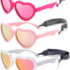 COASION Baby's First Sunglasses with Strap, 3 Pack Unbreakable Polarized Newborn Infant Heart Sunglasses for Ages 0-24 Months