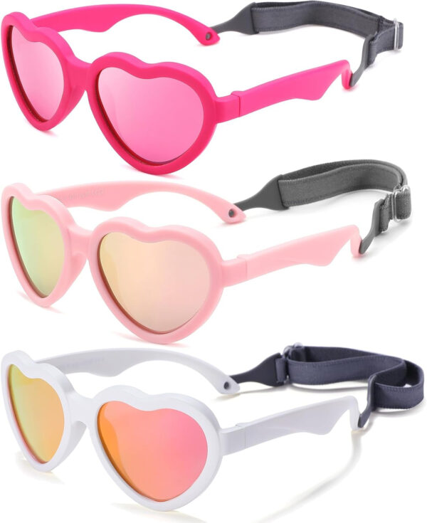 COASION Baby's First Sunglasses with Strap, 3 Pack Unbreakable Polarized Newborn Infant Heart Sunglasses for Ages 0-24 Months
