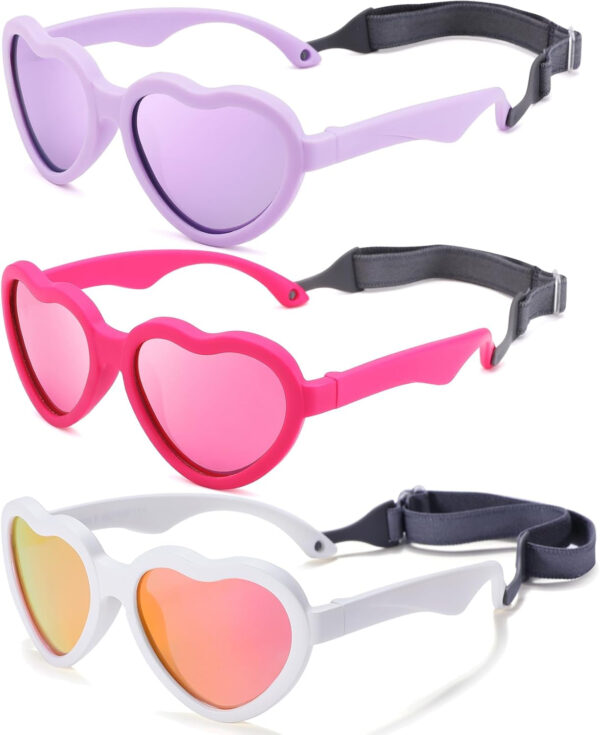 COASION Baby's First Sunglasses with Strap, 3 Pack Unbreakable Polarized Newborn Infant Heart Sunglasses for Ages 0-24 Months