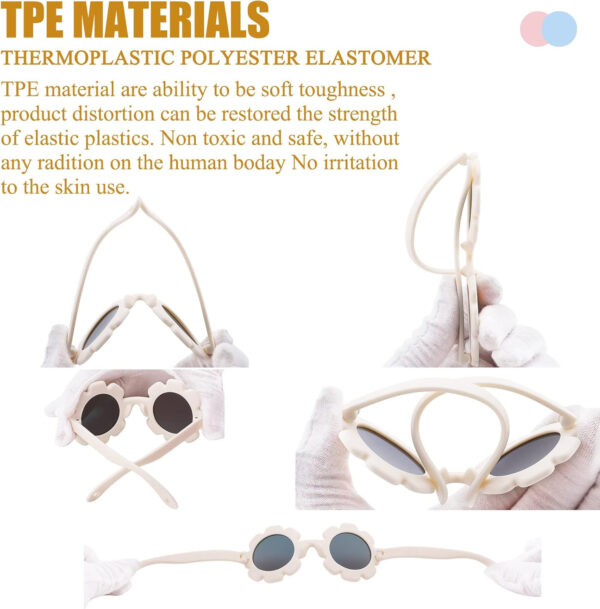 COASION 3 Pack Bendable Polarized Sunglasses with Strap for Newborn Baby Girls Boys 0-12 Months, Flower Design