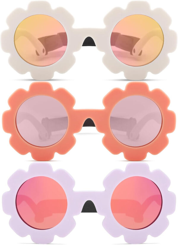 COASION 3 Pack Bendable Polarized Sunglasses with Strap for Newborn Baby Girls Boys 0-12 Months, Flower Design