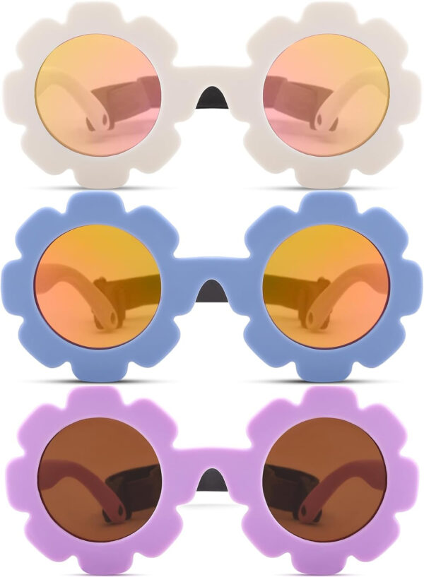 COASION 3 Pack Bendable Polarized Sunglasses with Strap for Newborn Baby Girls Boys 0-12 Months, Flower Design