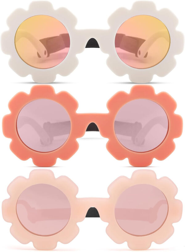 COASION 3 Pack Bendable Polarized Sunglasses with Strap for Newborn Baby Girls Boys 0-12 Months, Flower Design