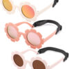 COASION 3 Pack Bendable Polarized Sunglasses with Strap for Newborn Baby Girls Boys 0-12 Months, Flower Design