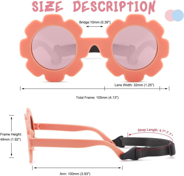 COASION 3 Pack Bendable Polarized Sunglasses with Strap for Newborn Baby Girls Boys 0-12 Months, Flower Design