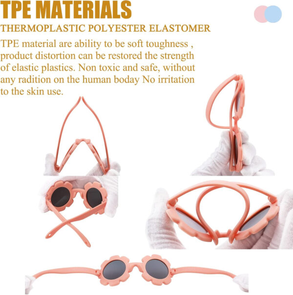 COASION 3 Pack Bendable Polarized Sunglasses with Strap for Newborn Baby Girls Boys 0-12 Months, Flower Design