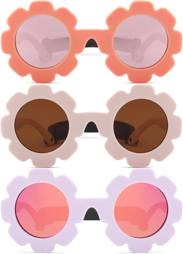 COASION 3 Pack Bendable Polarized Sunglasses with Strap for Newborn Baby Girls Boys 0-12 Months, Flower Design