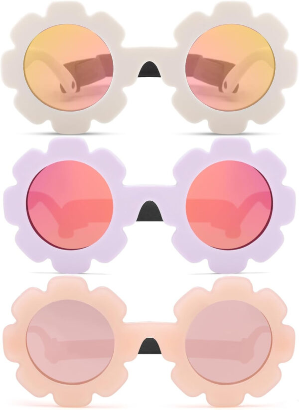 COASION 3 Pack Bendable Polarized Sunglasses with Strap for Newborn Baby Girls Boys 0-12 Months, Flower Design