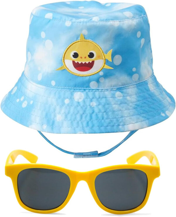 Nickelodeon Baby Boys' Infant Baby Shark Bucket Hat - Protective Sun Hat (12-24M), Size 12M-24M, Baby Shark Blue With Sunglasses
