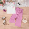 Toddler Kid Girl Clothes Casual Ruffle Sleeve Floral Printed Top Solid Pants with Belt 3PC Outfit Set