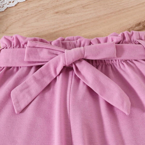 Toddler Kid Girl Clothes Casual Ruffle Sleeve Floral Printed Top Solid Pants with Belt 3PC Outfit Set