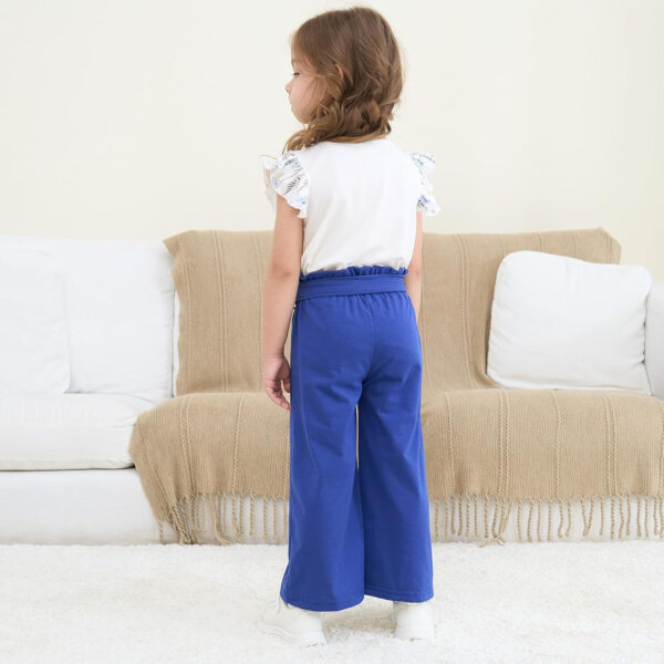 Toddler Kid Girl Clothes Casual Ruffle Sleeve Floral Printed Top Solid Pants with Belt 3PC Outfit Set