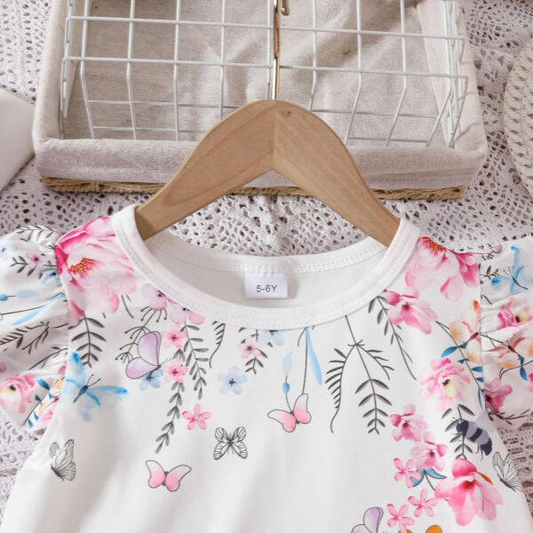 Toddler Kid Girl Clothes Casual Ruffle Sleeve Floral Printed Top Solid Pants with Belt 3PC Outfit Set