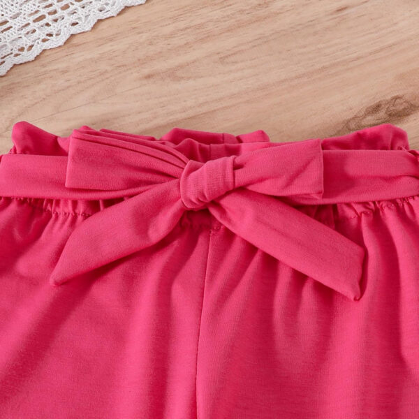 Toddler Kid Girl Clothes Casual Ruffle Sleeve Floral Printed Top Solid Pants with Belt 3PC Outfit Set