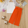 Toddler Kid Girl Clothes Casual Ruffle Sleeve Floral Printed Top Solid Pants with Belt 3PC Outfit Set