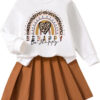 Toddler Girl Spring Fall Clothes - Fashion Letter Pattern Sweatshirt & Pleated Skirt - 2 Piece Cute Girls Suit
