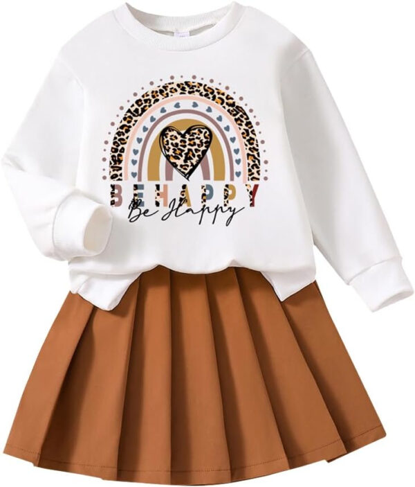 Toddler Girl Spring Fall Clothes - Fashion Letter Pattern Sweatshirt & Pleated Skirt - 2 Piece Cute Girls Suit