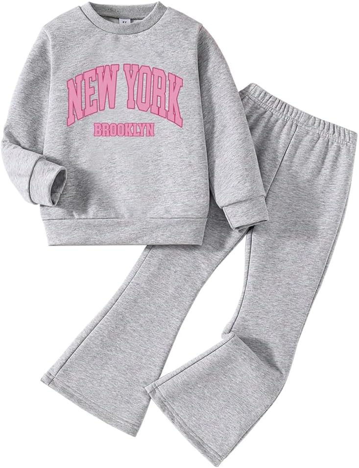 688c450cc68079242f645e0fdd63125e1a9ad8e33c3679858cacd.jpg Toddler Girl Clothes - Letter Print Sweatshirt & Flare Pants - Toddler Girl Fall Outfits Size 3T 4T 5T 6T 7T