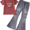 688c4556dbdab1cef4a1c6bf841d8e5b5d5bf43b2aa74c2cb6378.jpg Kid Toddler Girl Summer Clothes Leopard & Heart Print Short Sleeve T-Shirt + Flared Leg Pants Outfits (Not Jeans)