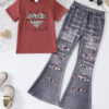 688c4557e26b06a2794197465367ac71f9c96f1656b485957da5d.jpg Kid Toddler Girl Summer Clothes Leopard & Heart Print Short Sleeve T-Shirt + Flared Leg Pants Outfits (Not Jeans)