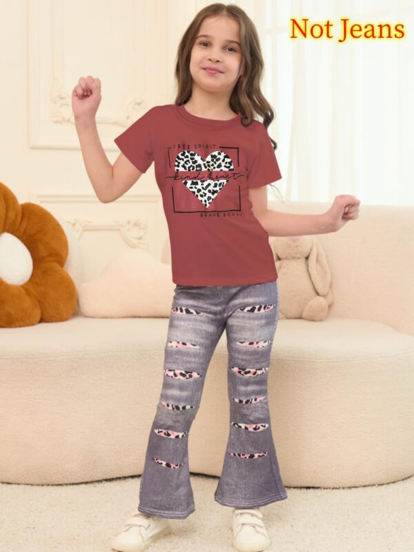 688c4558ca39bf515048afdc2930f793fd5fc83894ceb24035d90.jpg Kid Toddler Girl Summer Clothes Leopard & Heart Print Short Sleeve T-Shirt + Flared Leg Pants Outfits (Not Jeans)