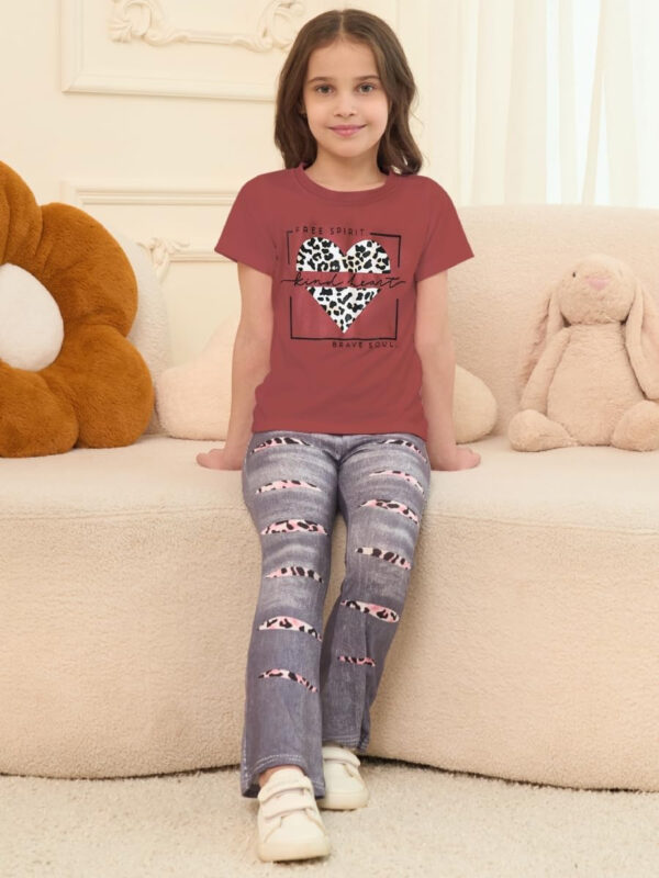 688c455a81d070c20b17a865610ad465ede535cce18c9639f5d64.jpg Kid Toddler Girl Summer Clothes Leopard & Heart Print Short Sleeve T-Shirt + Flared Leg Pants Outfits (Not Jeans)