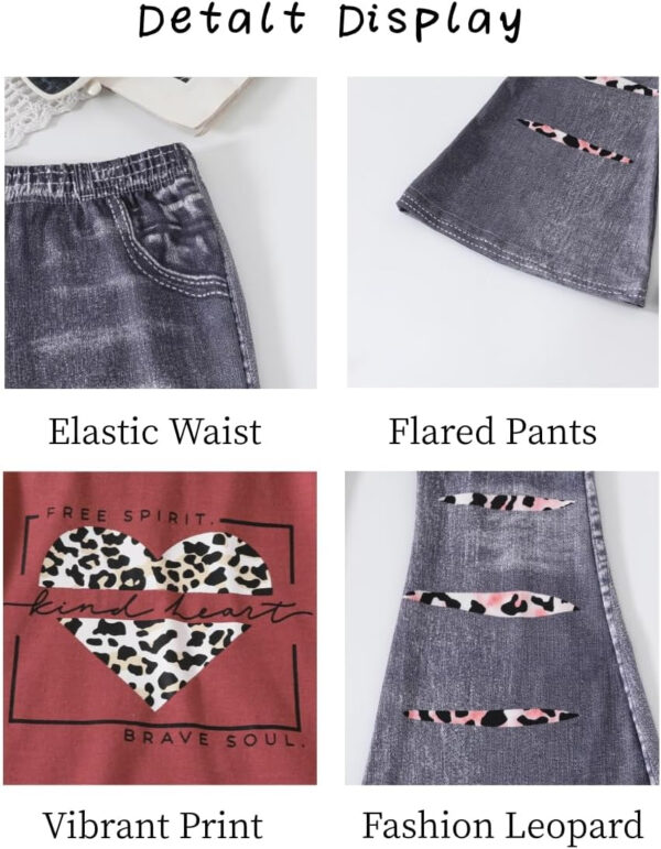 688c455b55c6755ae4d0bb1f792fa4537f04eac11a17fb5edecb6.jpg Kid Toddler Girl Summer Clothes Leopard & Heart Print Short Sleeve T-Shirt + Flared Leg Pants Outfits (Not Jeans)