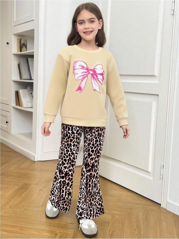 688c4569bbcf8a8a93d6d7cc0a2f6b9ac06f08ec474a3e97b9400.jpg Kid Toddler Girl Summer Clothes Leopard & Heart Print Short Sleeve T-Shirt + Flared Leg Pants Outfits (Not Jeans)