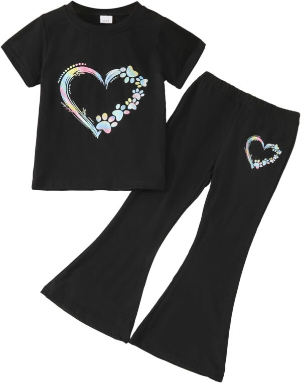 688c456f1ade3b76804b4743e5788701e69ad33f0099571753ba6.jpg Kid Toddler Girl Summer Clothes Leopard & Heart Print Short Sleeve T-Shirt + Flared Leg Pants Outfits (Not Jeans)
