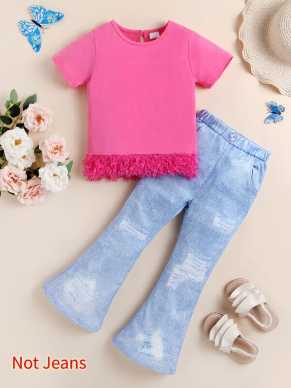 688c4578c721a204aacac0c487803dfa6e13c9984bcc27d0d85ef.jpg Kid Toddler Girl Summer Clothes Leopard & Heart Print Short Sleeve T-Shirt + Flared Leg Pants Outfits (Not Jeans)