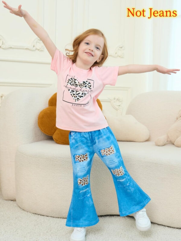 688c457e33841d78f35b5ed2de5d20459680c89746a4c7beeb7f0.jpg Kid Toddler Girl Summer Clothes Leopard & Heart Print Short Sleeve T-Shirt + Flared Leg Pants Outfits (Not Jeans)