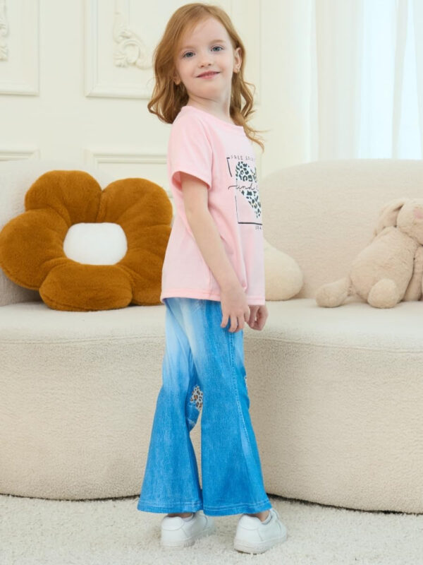 688c457f68f6e4c16238c26bdff0f3d6d76f75fb0608c26e793ec.jpg Kid Toddler Girl Summer Clothes Leopard & Heart Print Short Sleeve T-Shirt + Flared Leg Pants Outfits (Not Jeans)