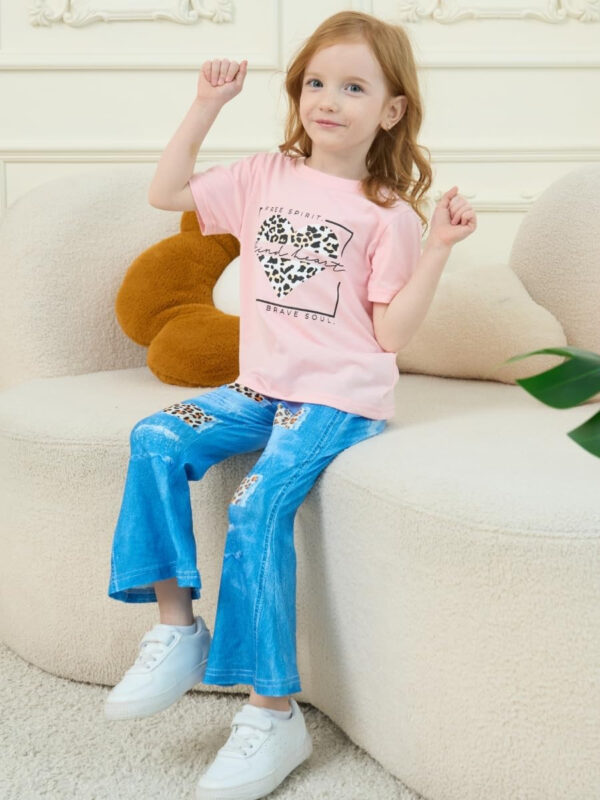 688c4580ba962ba9eba172959c87973ac3aa0331c27fd7dcc939f.jpg Kid Toddler Girl Summer Clothes Leopard & Heart Print Short Sleeve T-Shirt + Flared Leg Pants Outfits (Not Jeans)