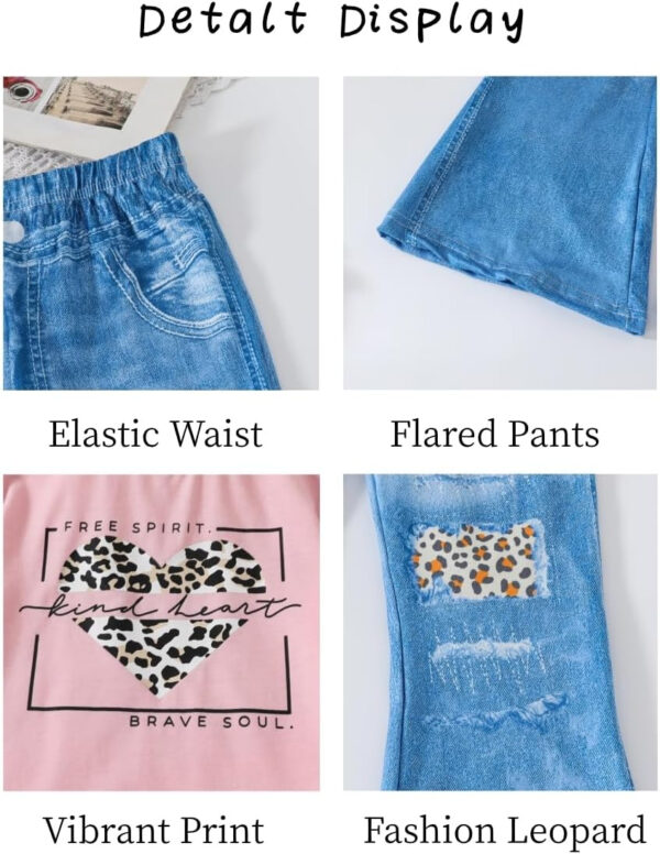 688c45827f8f9b506d0ddd00b11e00bab2d8561399b57fffdd298.jpg Kid Toddler Girl Summer Clothes Leopard & Heart Print Short Sleeve T-Shirt + Flared Leg Pants Outfits (Not Jeans)