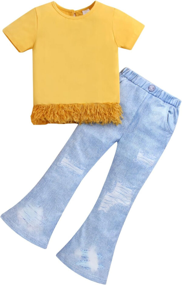 688c458375ae70ddbf888af6b16479fe199b3475954530c50c678.jpg Kid Toddler Girl Summer Clothes Leopard & Heart Print Short Sleeve T-Shirt + Flared Leg Pants Outfits (Not Jeans)