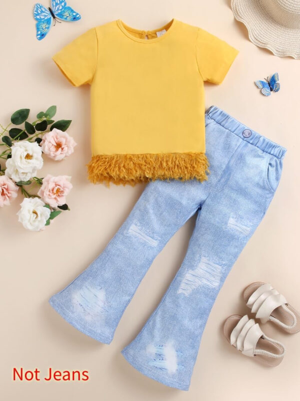 688c458487094407ef0ff18449e875666e9b99099969bd8f62994.jpg Kid Toddler Girl Summer Clothes Leopard & Heart Print Short Sleeve T-Shirt + Flared Leg Pants Outfits (Not Jeans)