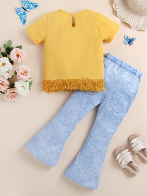 688c4585dca660ce50ac2cd34e13e8c323956efc8841b790d8c35.jpg Kid Toddler Girl Summer Clothes Leopard & Heart Print Short Sleeve T-Shirt + Flared Leg Pants Outfits (Not Jeans)