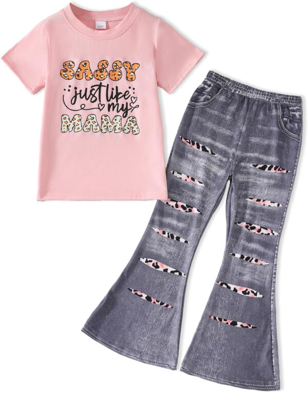 688c458bbf586a1f50d3454e61095efe0c4f01bbc5a0680aa7618.jpg Kid Toddler Girl Summer Clothes Leopard & Heart Print Short Sleeve T-Shirt + Flared Leg Pants Outfits (Not Jeans)