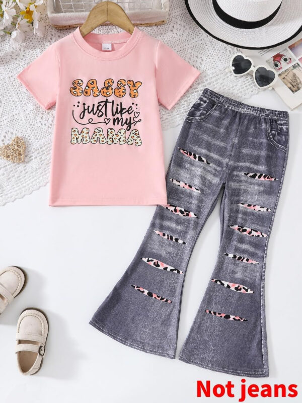 688c458ca1521b904de8644ca30d3f4176ef5fa26526f90eca2e9.jpg Kid Toddler Girl Summer Clothes Leopard & Heart Print Short Sleeve T-Shirt + Flared Leg Pants Outfits (Not Jeans)